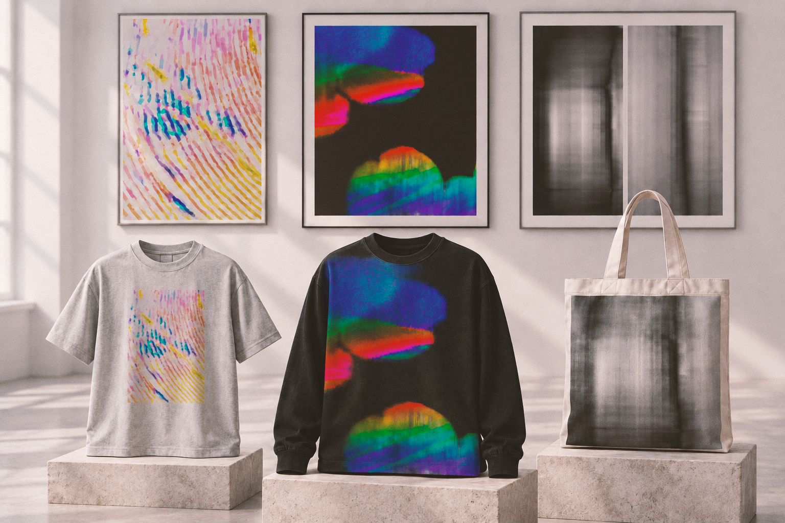 Soft Spectrum framed works and garment studies
